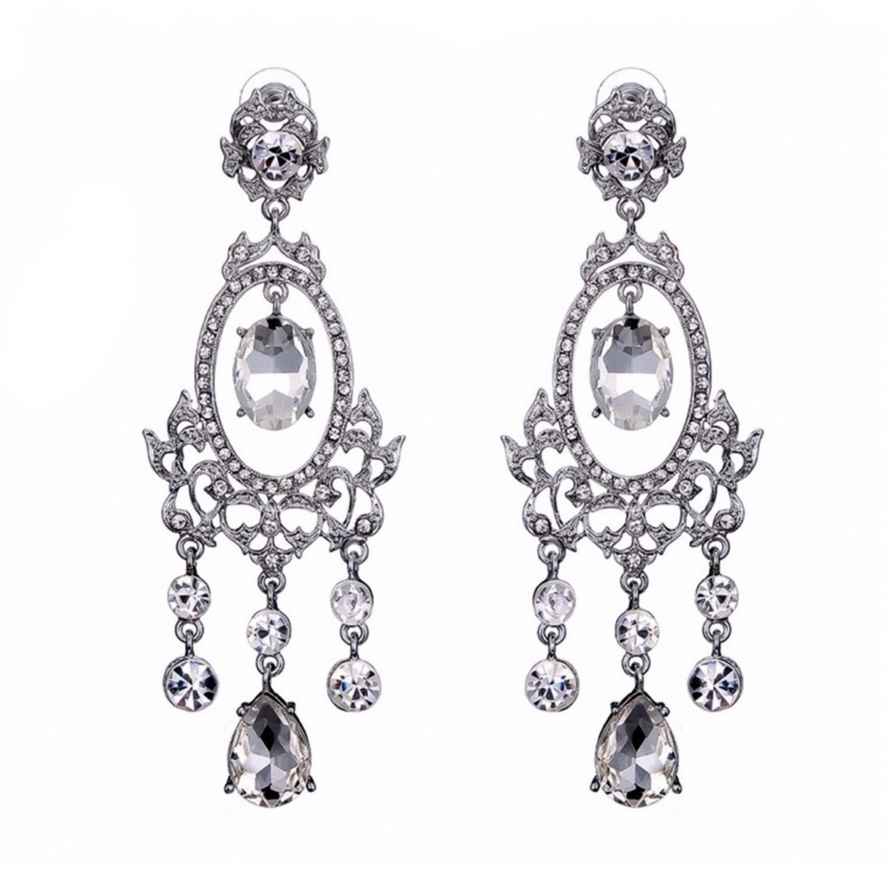 Crystal Chandelier Prom Bridal Pageant Earrings - Picture 4 of 7